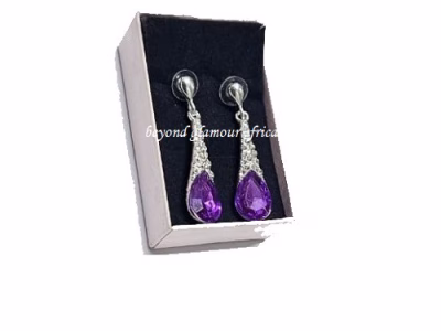 Ladies purple drop down crystal fashion earrings