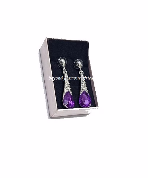 Ladies purple drop down crystal fashion earrings
