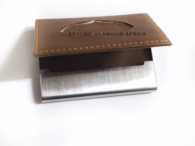 A brown customized card holder