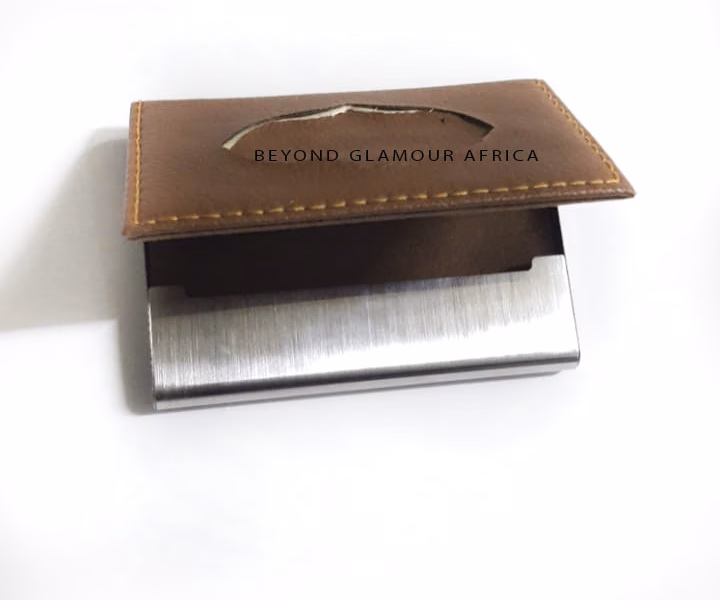 A brown customized card holder