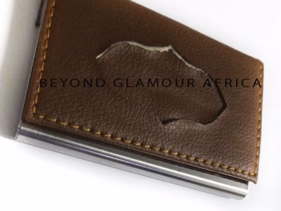 A brown customized card holder