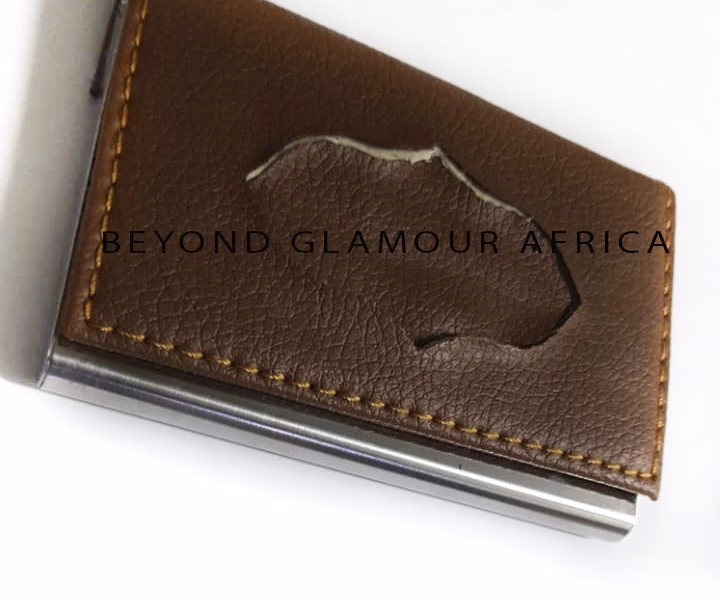 A brown customized card holder