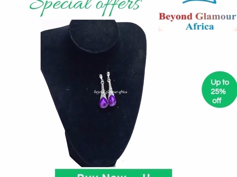 Ladies purple drop down crystal fashion earrings