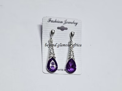 Ladies purple drop down crystal fashion earrings