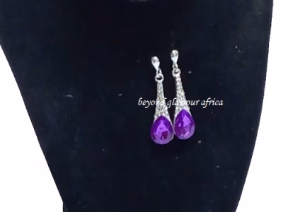 Ladies purple drop down crystal fashion earrings