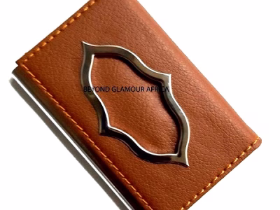 A brown customized card holder