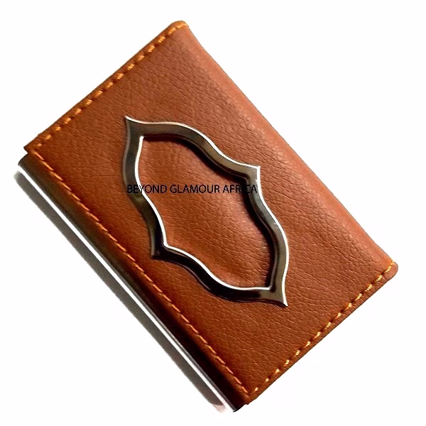 A brown customized card holder