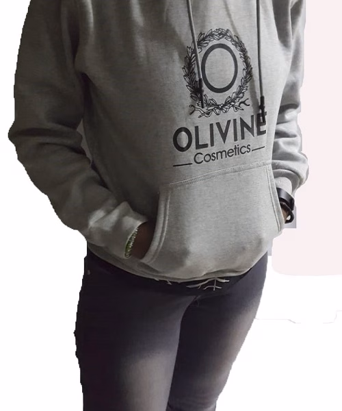 A grey printed hooded fleece very fashionable to have
