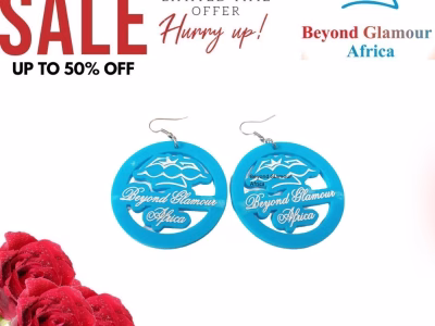 Women's blue customized BGA earrings