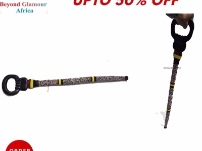 A customize multi colored beaded walking stick