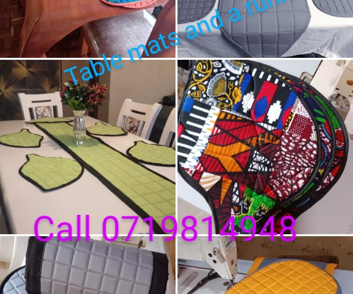 Customised table mats,runner and cup coasters.