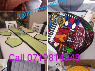 Customised table mats, runner and cup cup coasters.