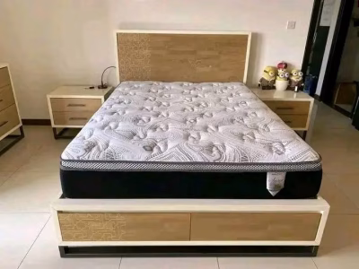 King size Bed, with mattress, dresser and side drawers.