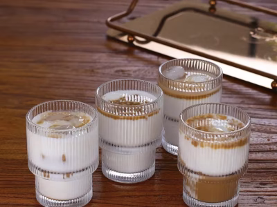Ribbed Aesthetic Highball Crystal Glasses.