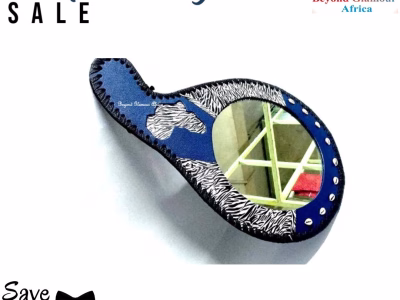 A blue leather calabash mirror