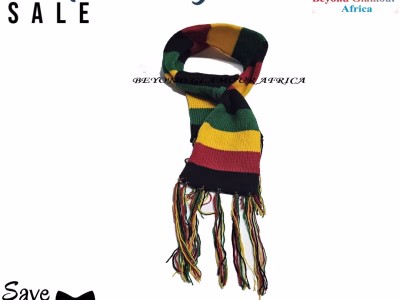A multi colored knitted scarf very fashionable to have
