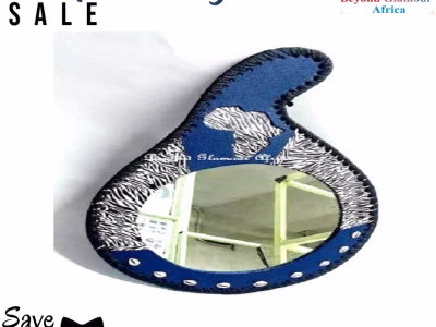 A blue leather calabash mirror