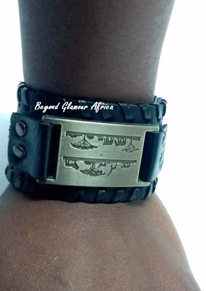 Men's black game park leather bracelet