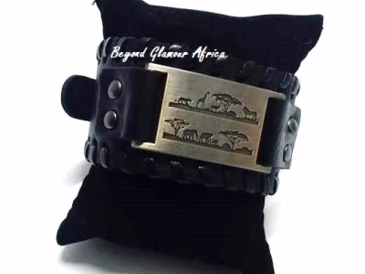 Men's black game park leather bracelet