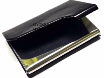 A black leather cardholder