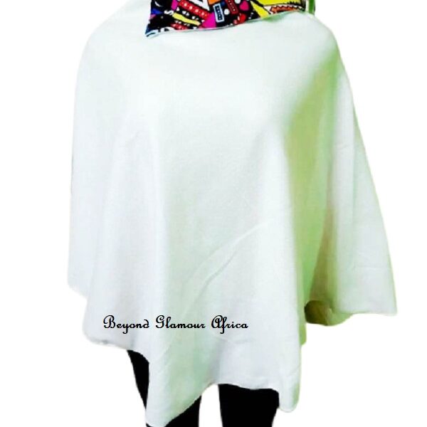 Ladies white Ankara poncho very fashionable to have