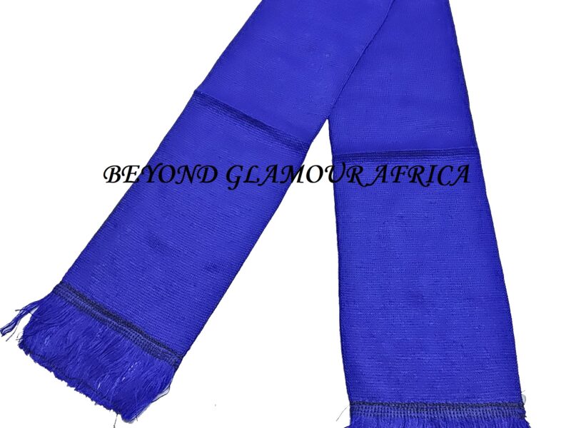 A blue knitted scarf and a blue pink sling bag combo very fashionable