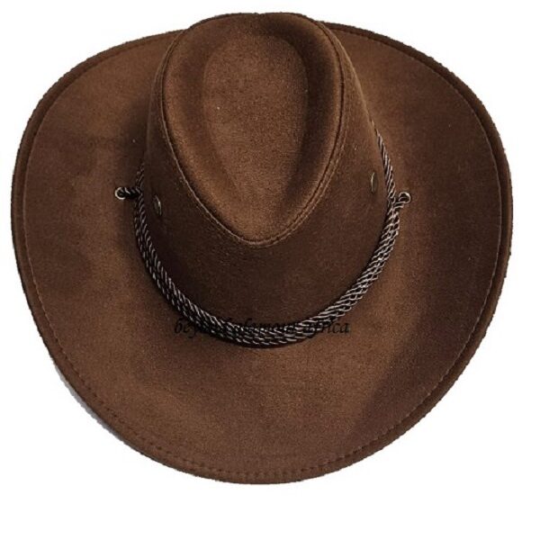 A brown cowboy hat and a brown keyholder combo