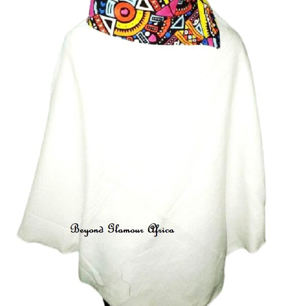 Ladies white Ankara poncho very fashionable to have