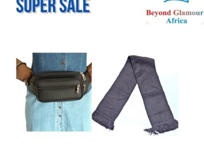 A black knitted scarf and waist bag combo
