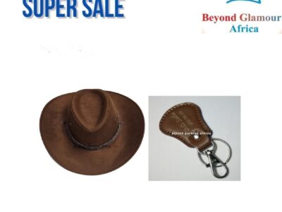 A brown cowboy hat and a brown keyholder combo