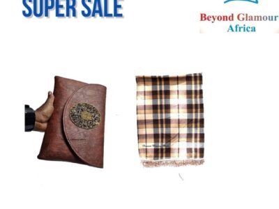 Ladies beige cotton shawl and brown clutch bag combo very fashionable