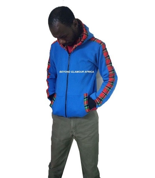 A sky blue dashiki hood very warm to have