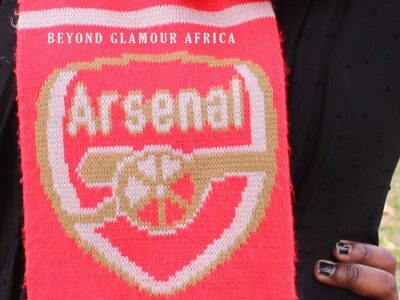 An Arsenal knitted scarf very fashionable to have