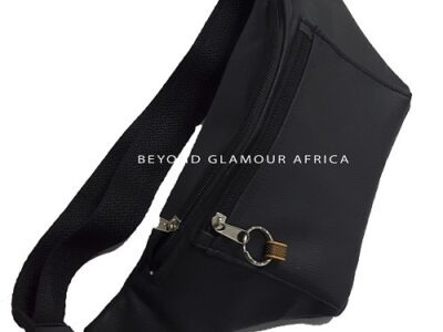 A black knitted scarf and waist bag combo
