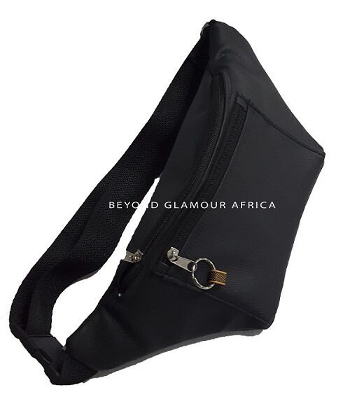 A black knitted scarf and waist bag combo