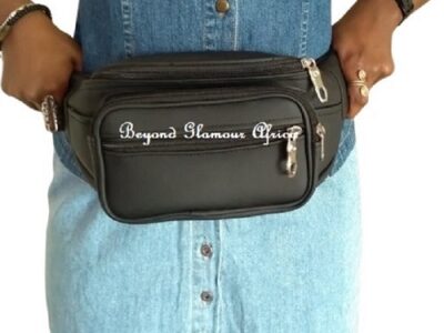 A black knitted scarf and waist bag combo