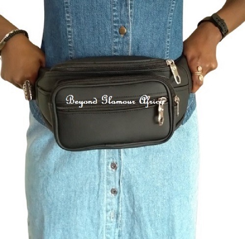 A black knitted scarf and waist bag combo